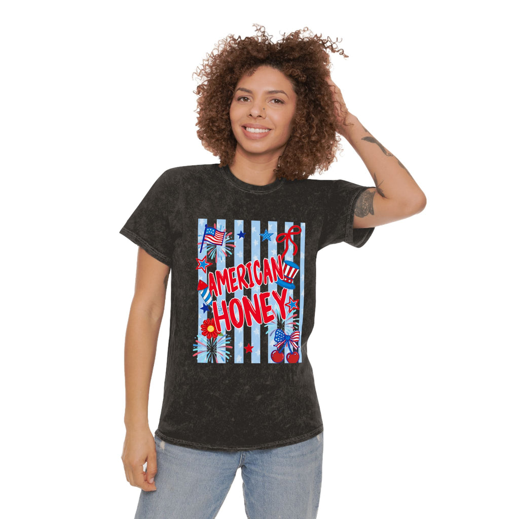 American Honey Mineral-Wash T-Shirt — Patriotic 4th of July Graphic Tee