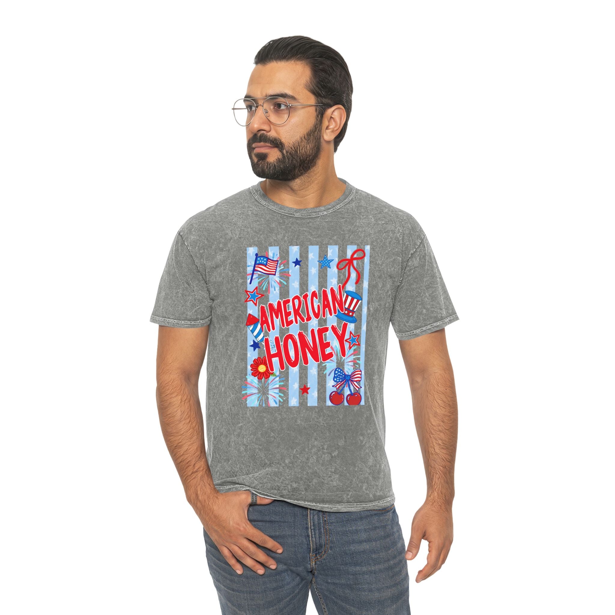 American Honey Mineral-Wash T-Shirt — Patriotic 4th of July Graphic Tee